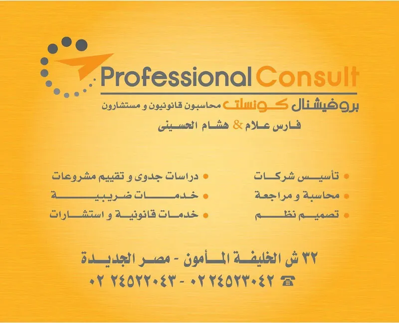 بروفيشنال كونسلت للمحاسبة والمراجعة ( فارس علام &amp; هشام الحسيني ) مستشارون ماليون